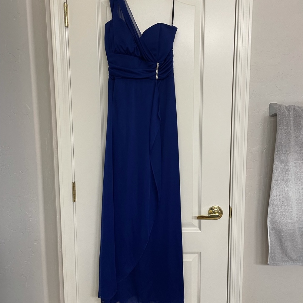 Betsy and Adam formal dress, one shoulder, blue, size 12